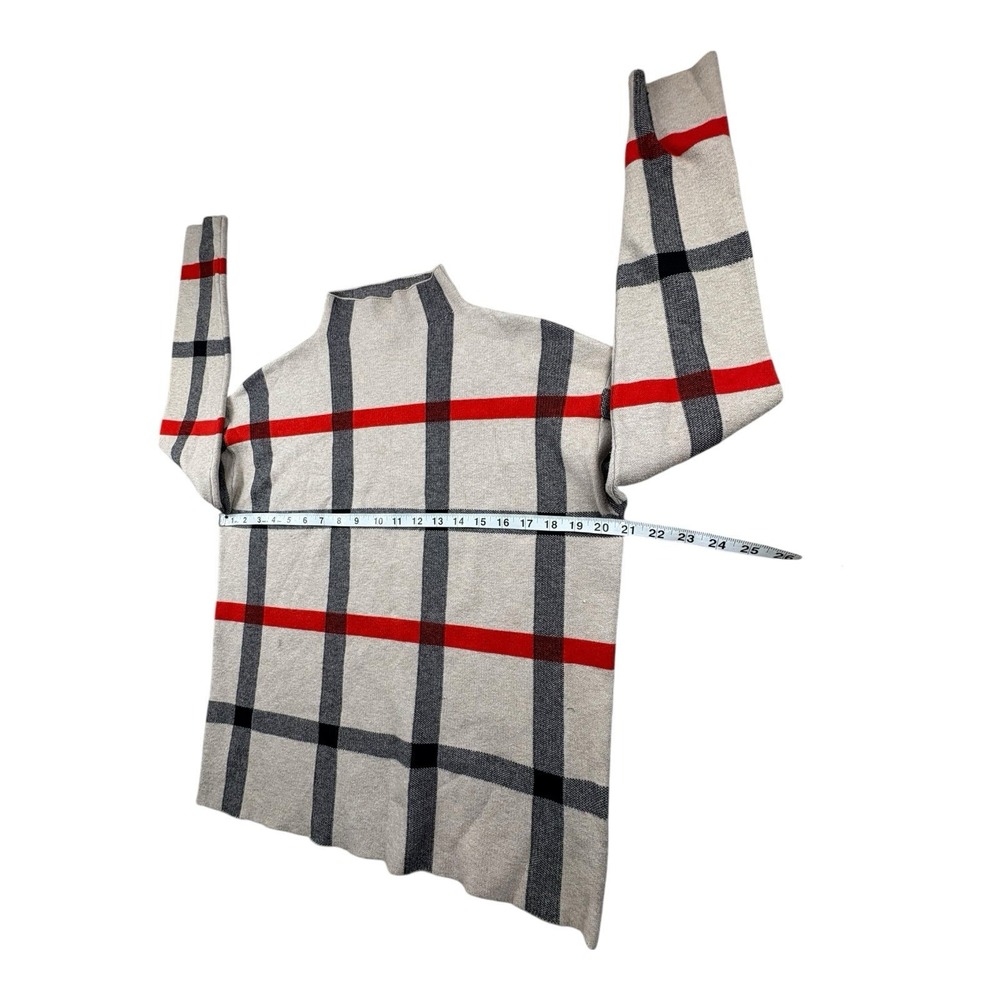 Tahari Mock Neck Checkered Sweater Beige Gray Red Women's‎ Medium - Picture 8 of 8